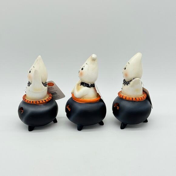 New Johanna Parker 3 Cutie Ghosts In Jack O Lantern Cauldron Halloween Ghost Set - Picture 4 of 8